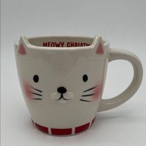 Wondershop Stoneware Mug “MEOWY CHRISTMAS” Cat Kitten 2024 White/Red 3-D Ears